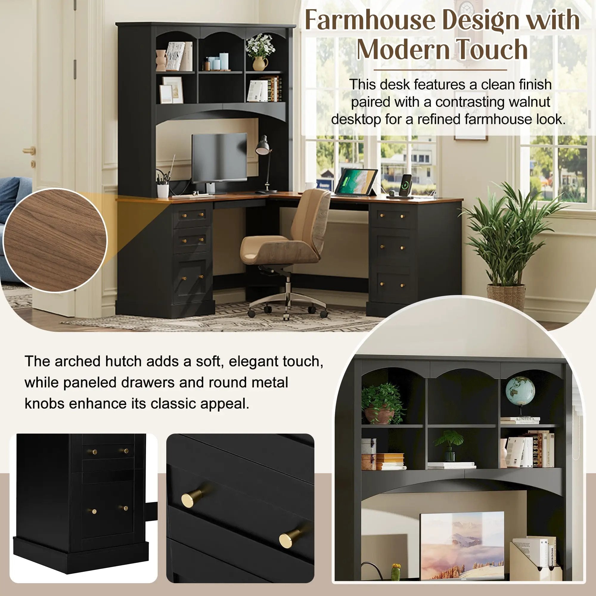 Space-Saving L-Shaped Computer Desk with Keyboard Tray & Charging Stations by HouseOfZazla