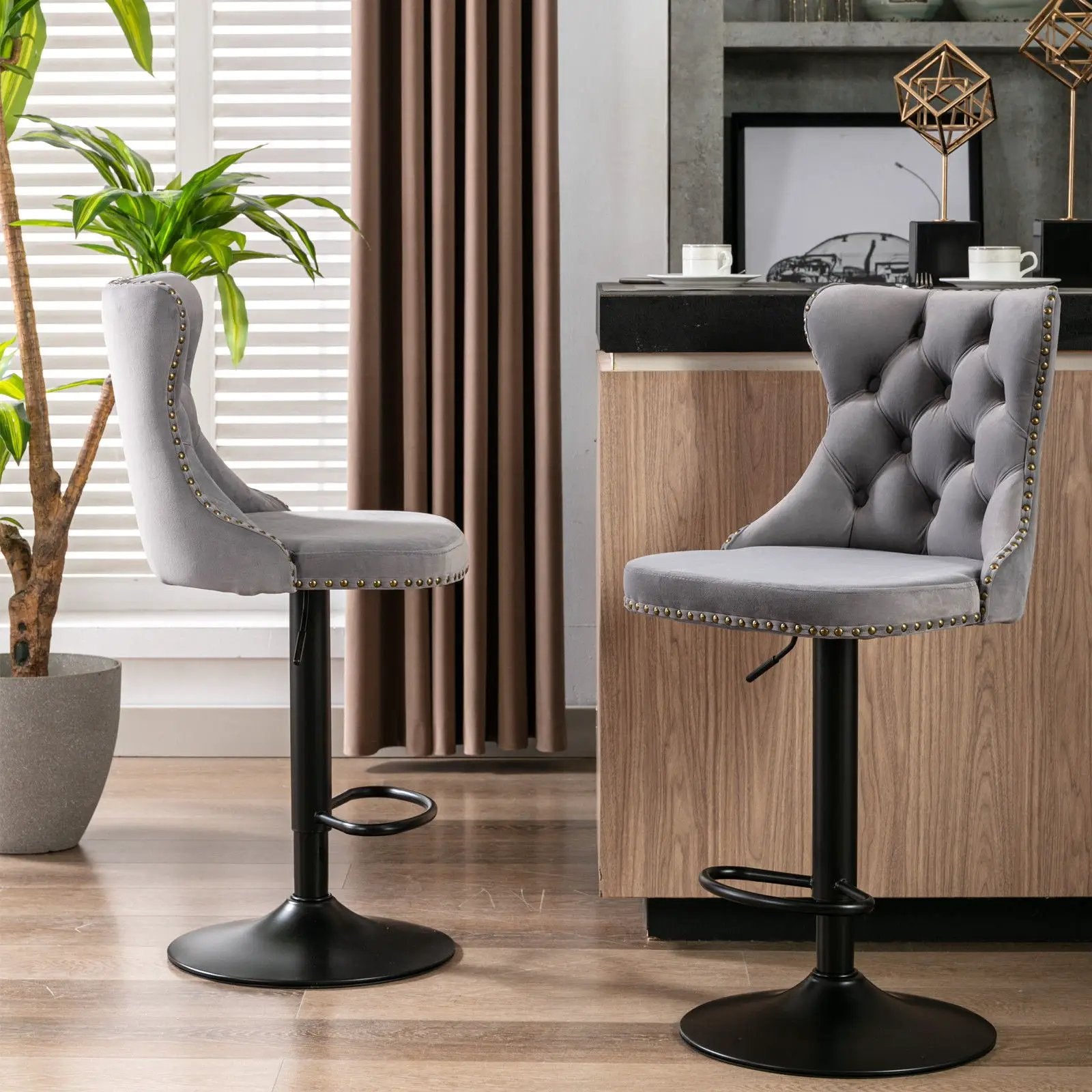Swivel Barstools Adjusatble Seat Height, Modern Upholstered Bar Stools With Backs Comfortable Tufted For Home Pub And Kitchen Island (Set of 2) by Unique Piece Furniture