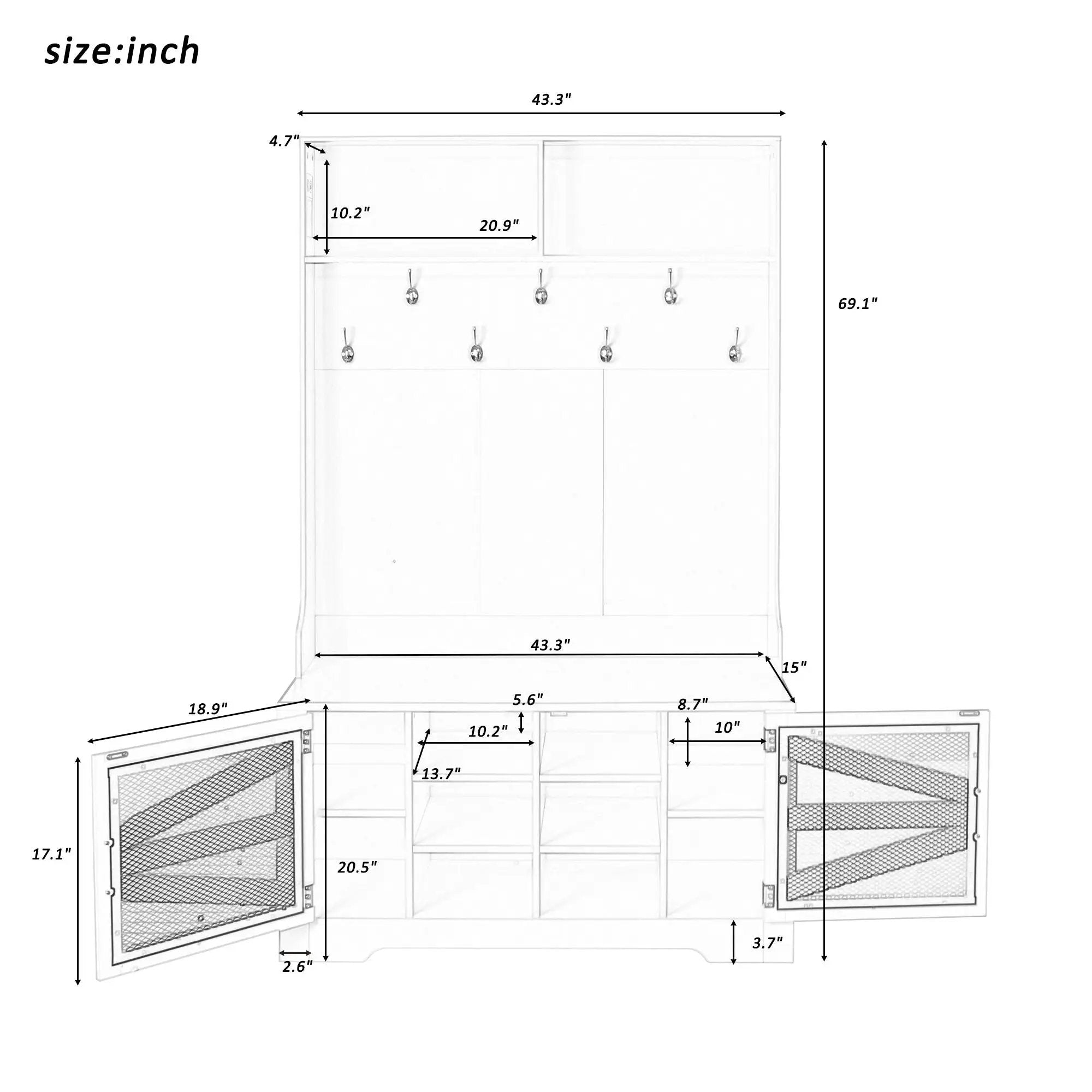 Entryway Bench With Coat Rack, 3 In 1 Design And Adjustable Shelves by HouseOfZazla