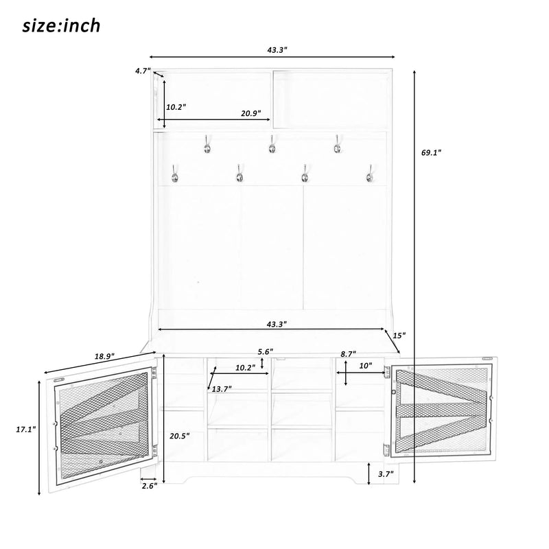 Entryway Bench With Coat Rack, 3 In 1 Design And Adjustable Shelves by HouseOfZazla