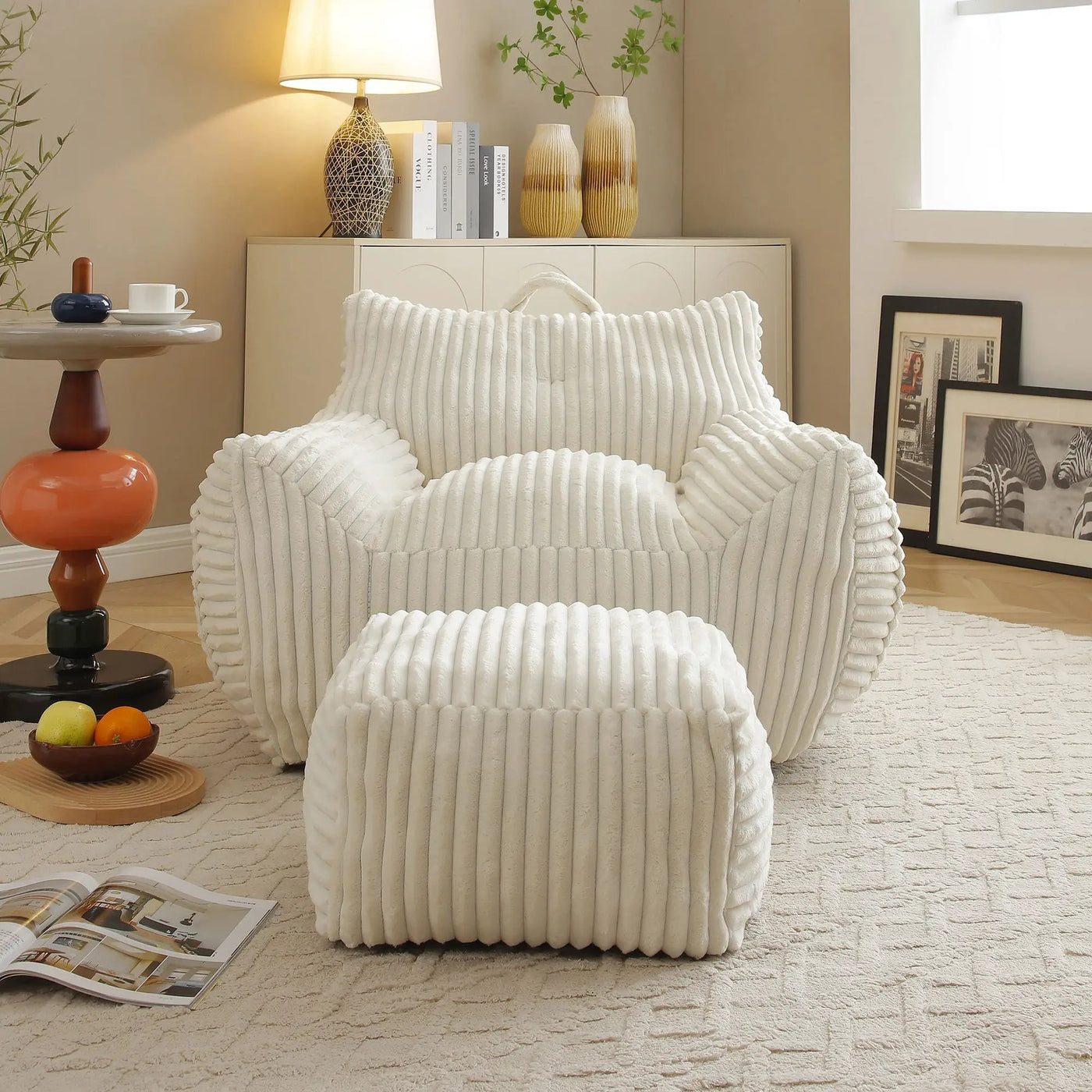 Giant Bean Bag Chair With Armrests And Footstool by Unique Piece Furniture