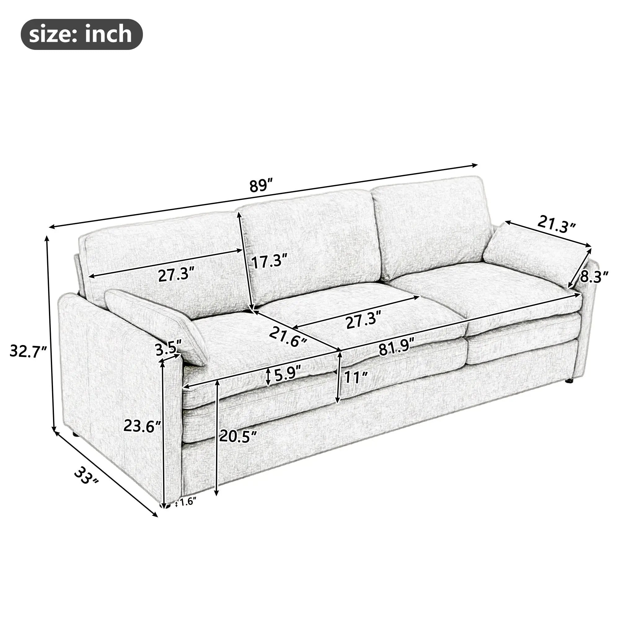Cozy Upholstered 3-Seater Sofa with Plush Double Cushion and Ergonomic Design by BLAKHOM