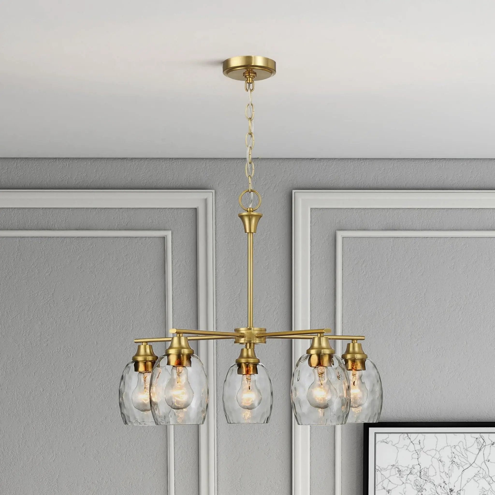 5 Lights Linear Arms With Chain Chandelier - Clear / Gold by Unique Piece Furniture