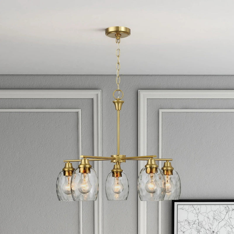 5 Lights Linear Arms With Chain Chandelier - Clear / Gold by Unique Piece Furniture
