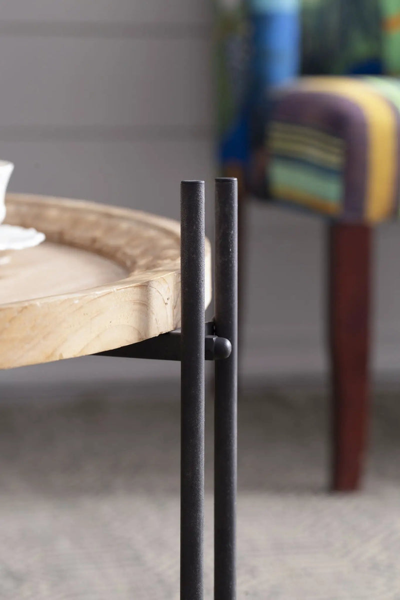 Farmhouse Round Wooden Round Coffee Table With Metal Legs - Black / Brown by HouseOfZazla