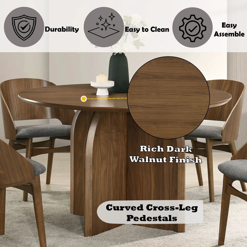 Delmon - Round Dining Table - Dark Walnut by HouseOfZazla