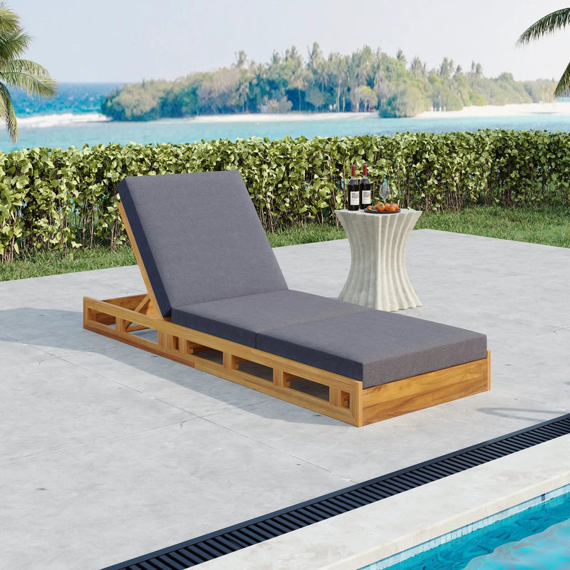 Lounge Chaise Set, Acacia Solid Wood with Lounge Cushion by HouseOfZazla