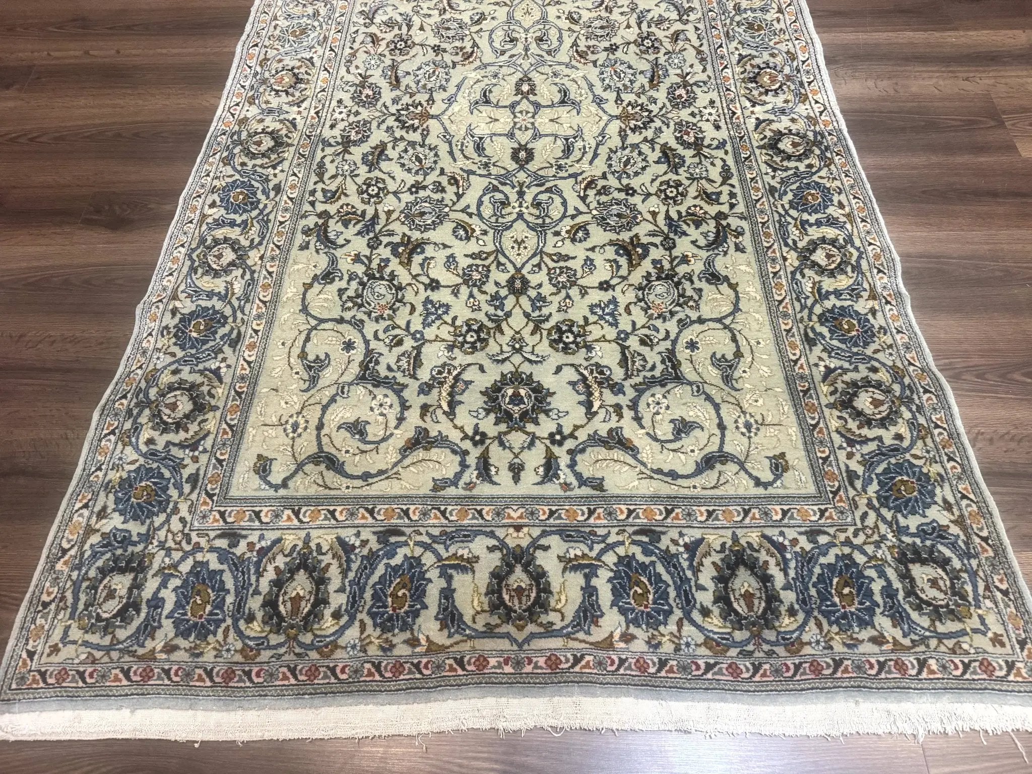 Persian Kashan Rug, Unique Colors, 225 KPSI, Light Green and Light Blue by Jewel Rugs