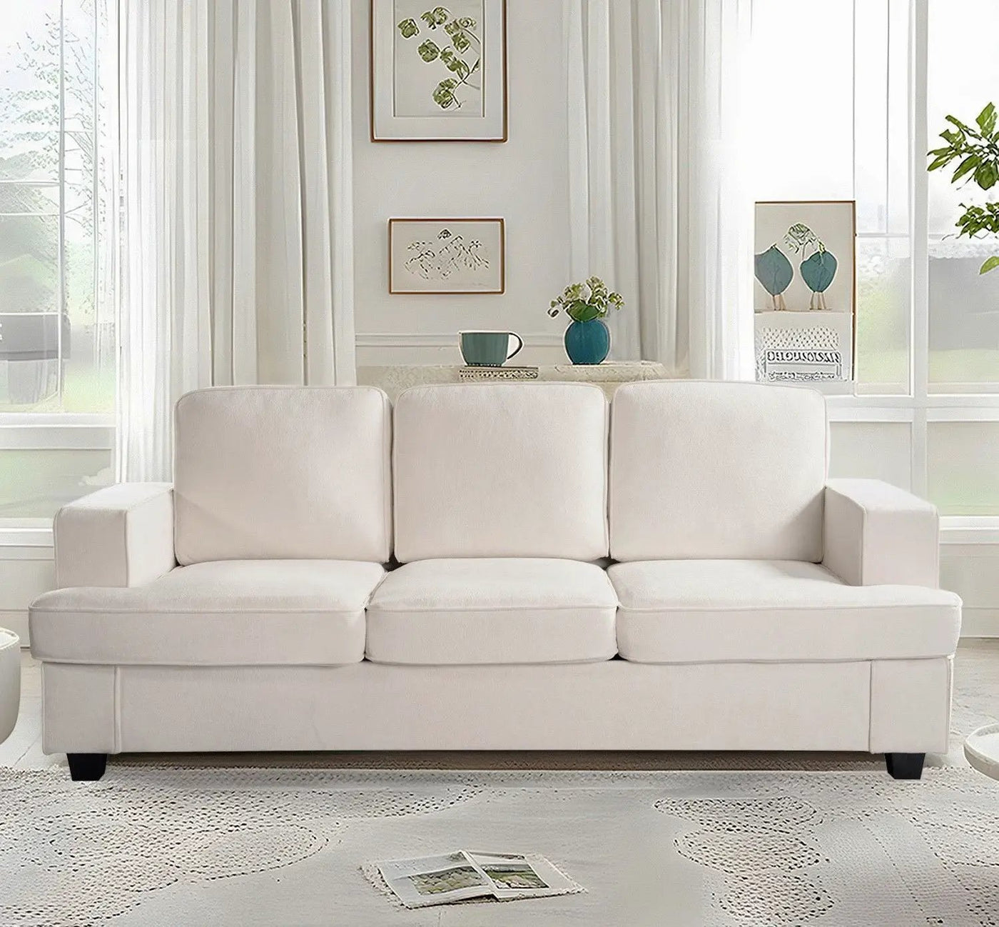 Modern Sofa, Comfortable 3 Seater Couch With Deep Seating, Loose Back Cushions, Wide Arms by Unique Piece Furniture