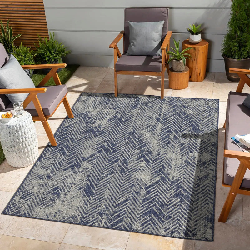 Sunshine - 5'3" X 7'3" Indoor & Outdoor Polypropylene Area Rug - Blue by Unique Piece Furniture