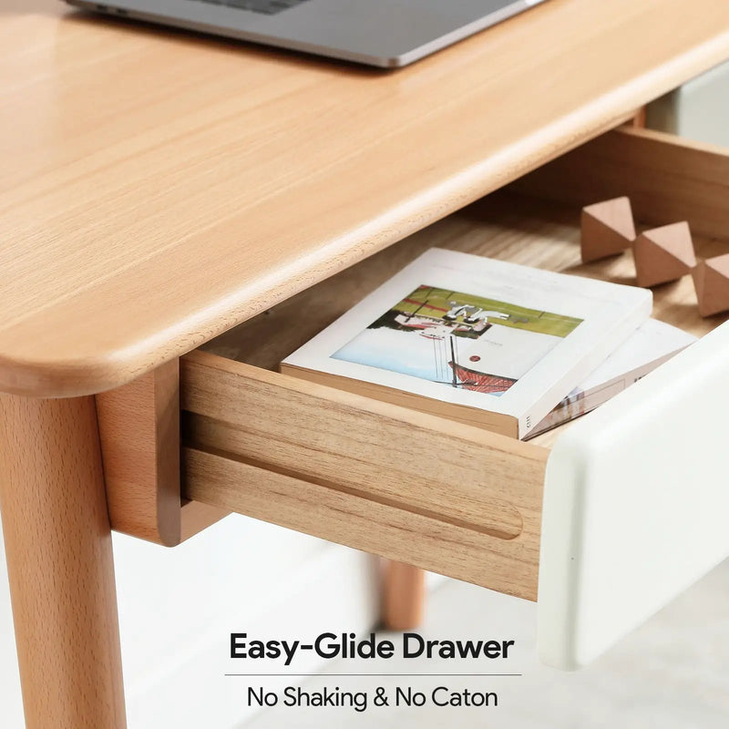 Computer Desk Large Size Office Desk With 2 Drawers, Modern Simple Style PC Table With Gap Design For Home Office - White / Gray by HouseOfZazla