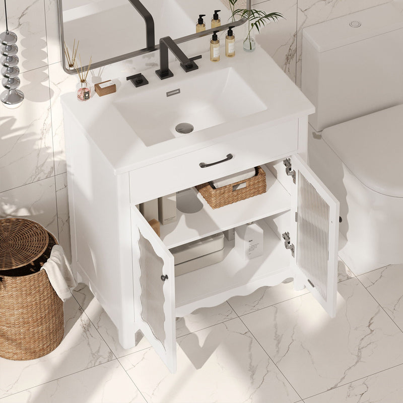 Modern Bathroom Vanity With Tempered Glass Doors