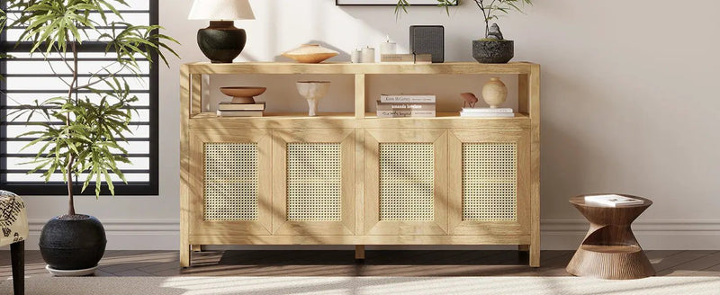 Bohemian Style Rattan Buffet Storage Cabinet with Solid Wood Frame by HouseOfZazla