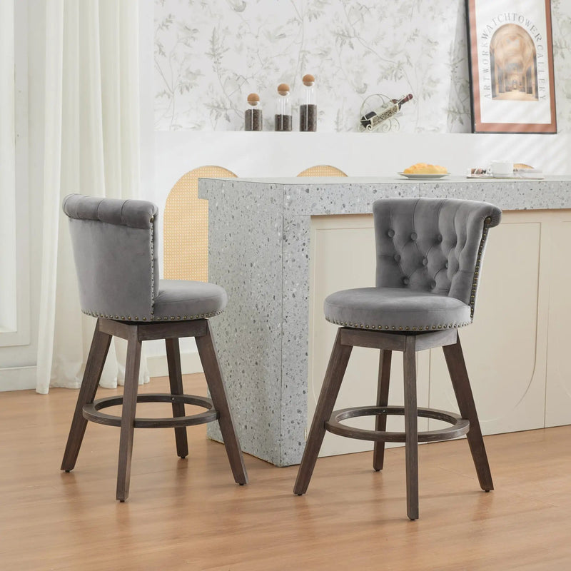 26" Counter Height Bar Stools Set of 2 with 360° Swivel and Velvet Upholstery by HouseOfZazla