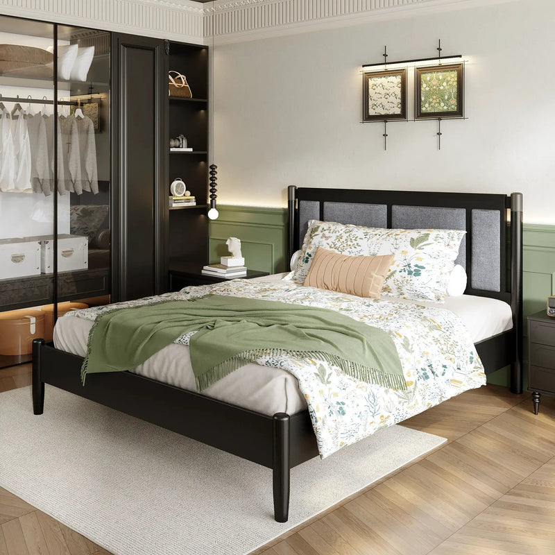 Solid Wood Queen Bed, Heavy Duty 500 lbs Support, No Box Spring Needed by HouseOfZazla