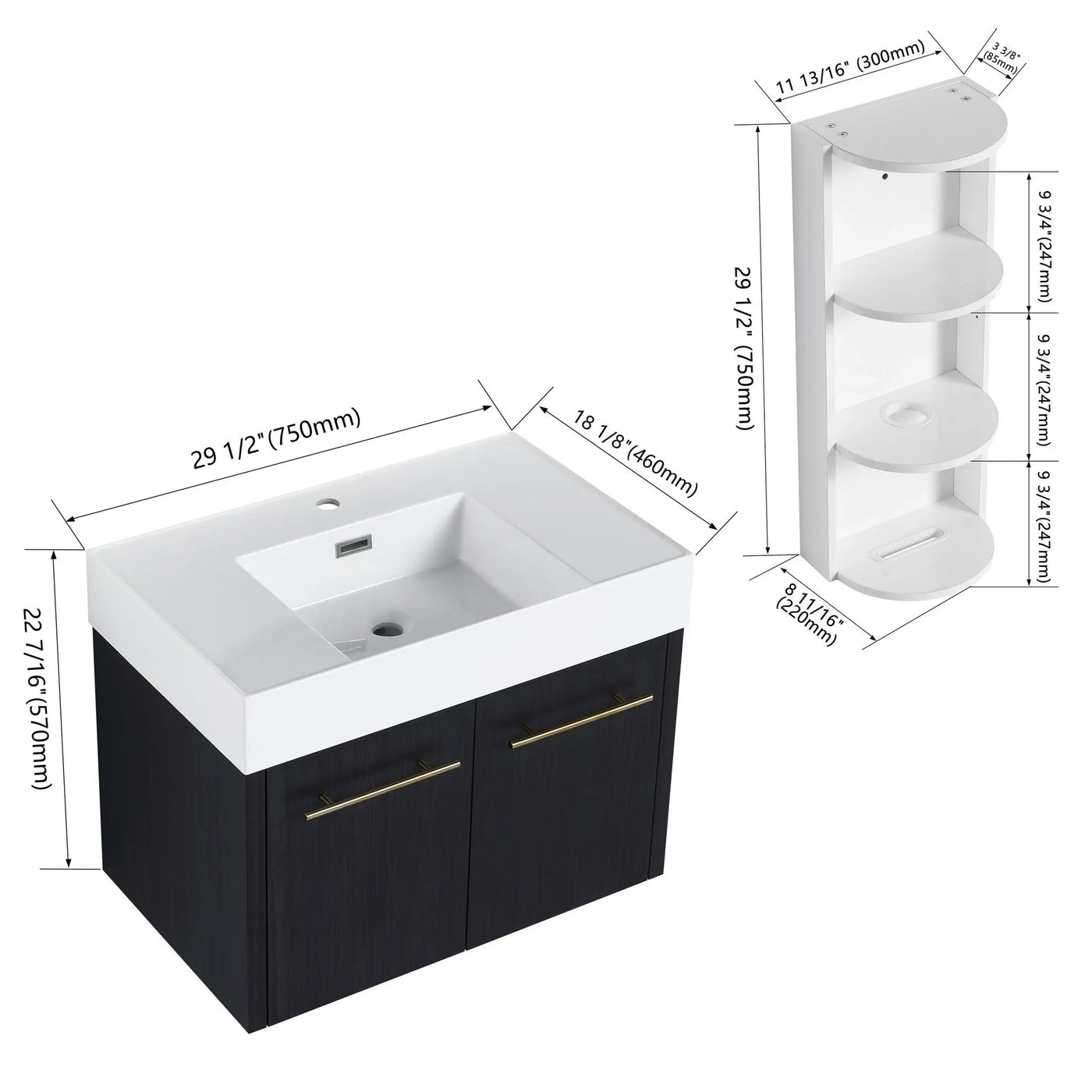 Modern Wall Mounted Bathroom Vanity with Resin Sink and Storage Rack by HouseOfZazla