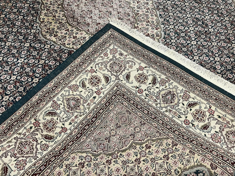 Sino Persian Rug 9x12, Dark Green and Ivory, Medallion, Mahi Herati, Elegant Oriental Carpet, Wool Hand Knotted Traditional Room Sized Rug by Jewel Rugs
