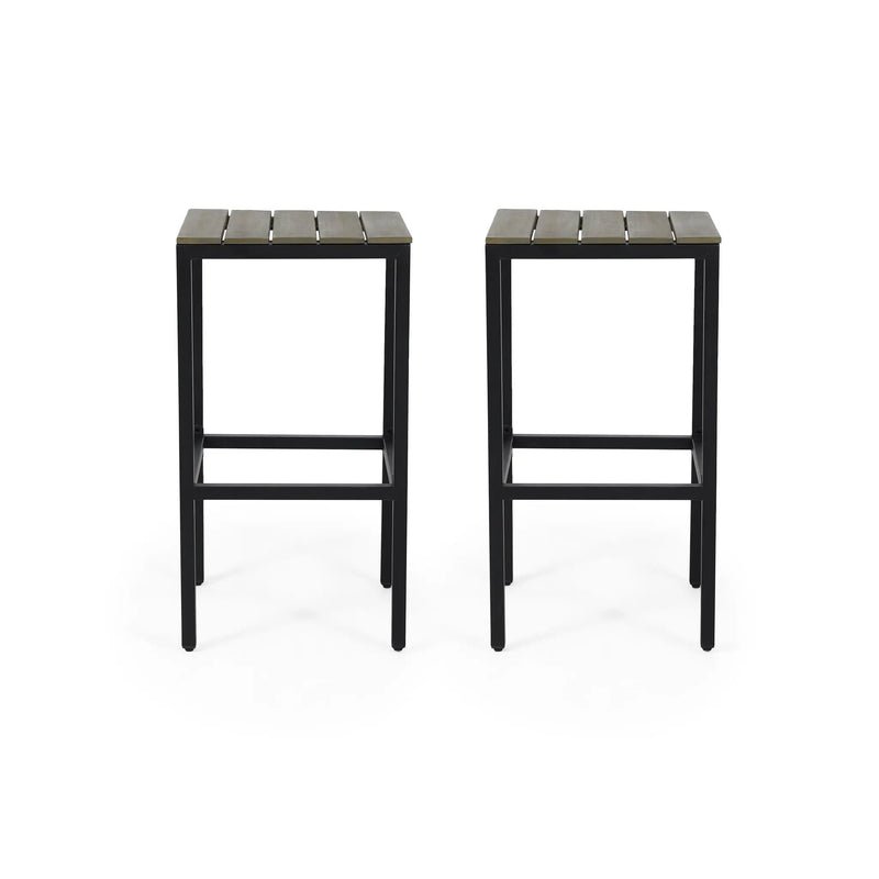 Outdoor Bar Stool With Slat Design And Metal Frame (Set of 2) by HouseOfZazla