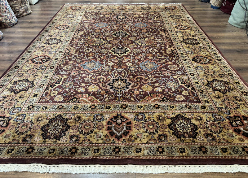 Indo Persian Rug 8x11, Eggplant & Tan, Allover Pattern, Wool Couristan Handmade Rug by Jewel Rugs