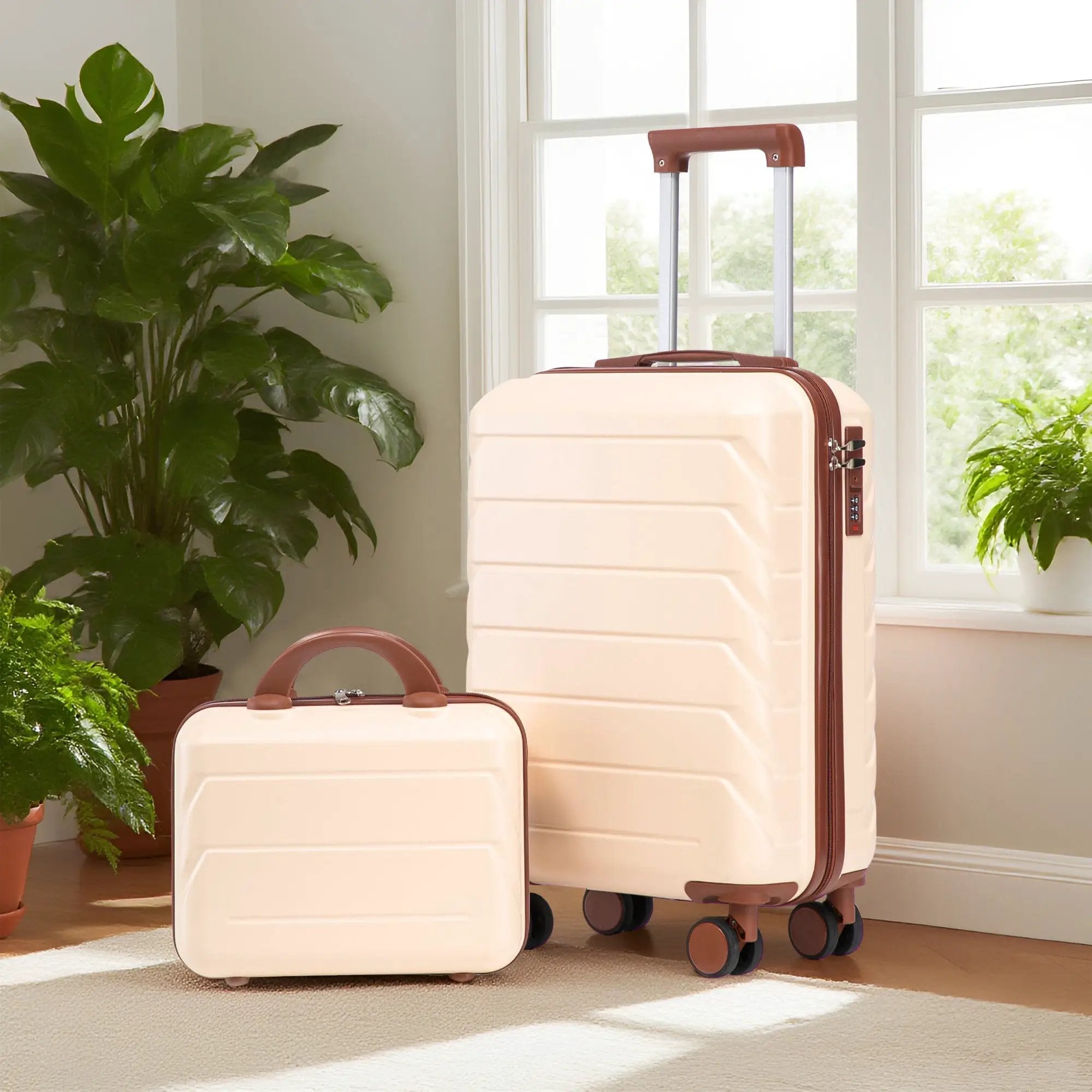 14'/20' 2-Piece Beige ABS Spinner Wheel Luggage Set by HouseOfZazla