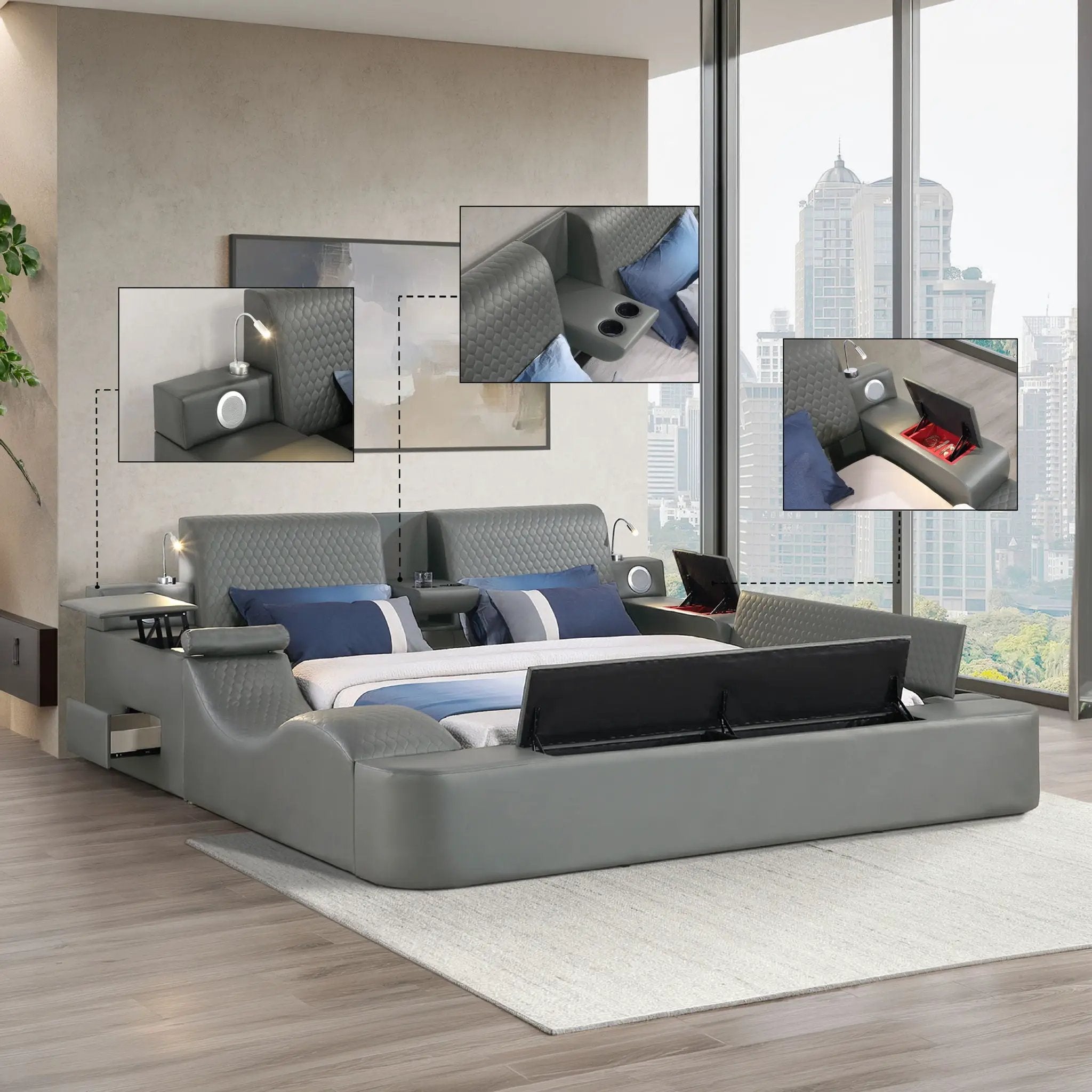 Zoya - Smart Multifunctional Bed, Built In Bluetooth Speakers, USB Charging by HouseOfZazla