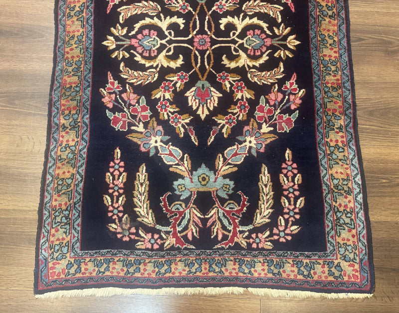 Antique Persian Kerman Rug 2.8 x 4, Navy Blue, Floral by Jewel Rugs