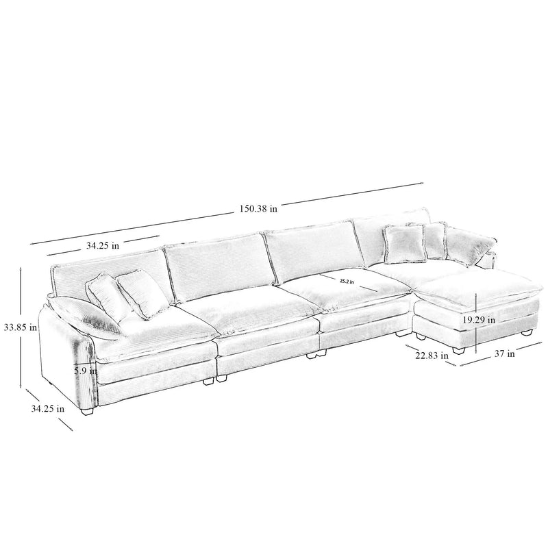 Modern Corduroy Upholstered 4-Seater Sofa with Footstool by HouseOfZazla