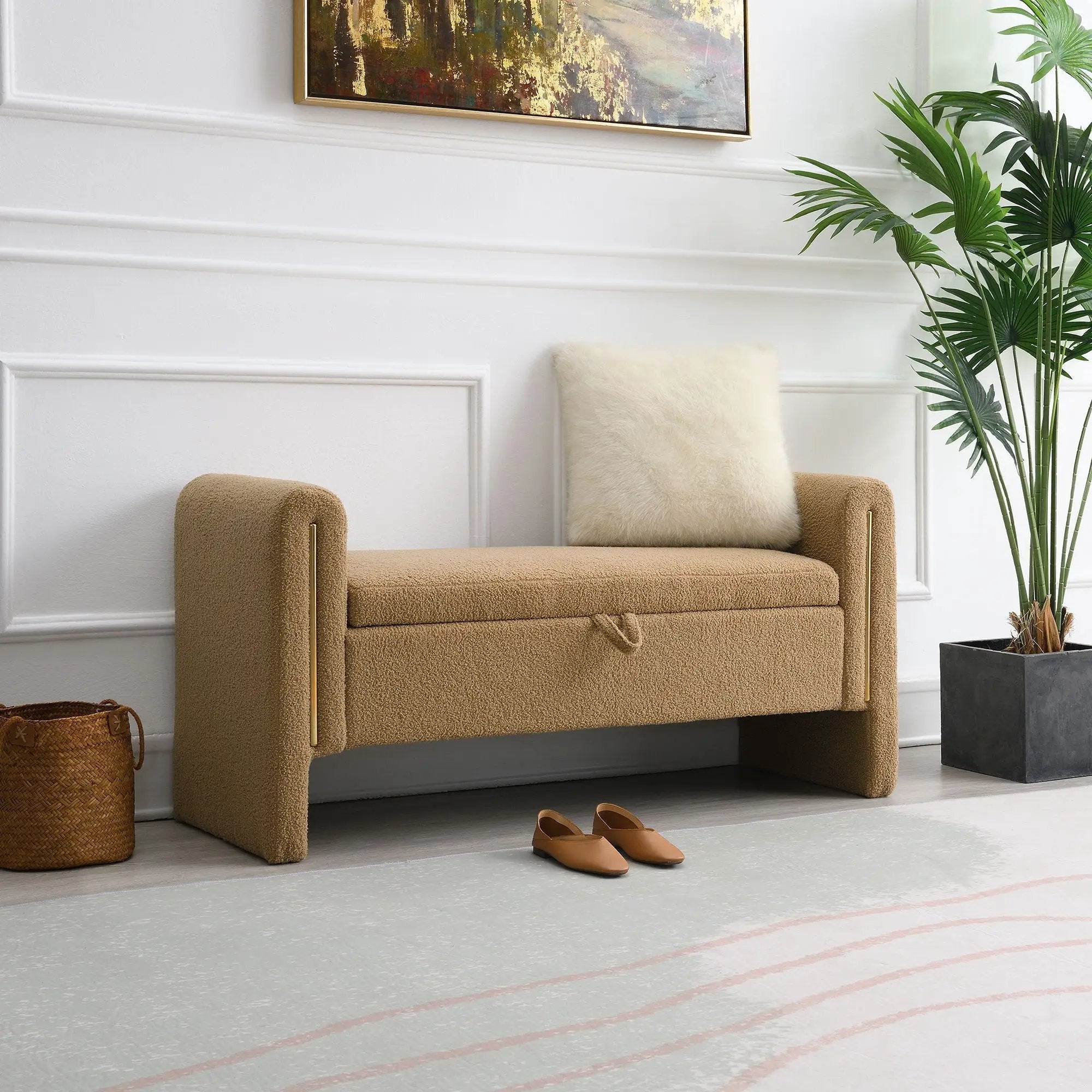 Modern Teddy Upholstered Large Bed End Bench With Arms And Storage by Unique Piece Furniture