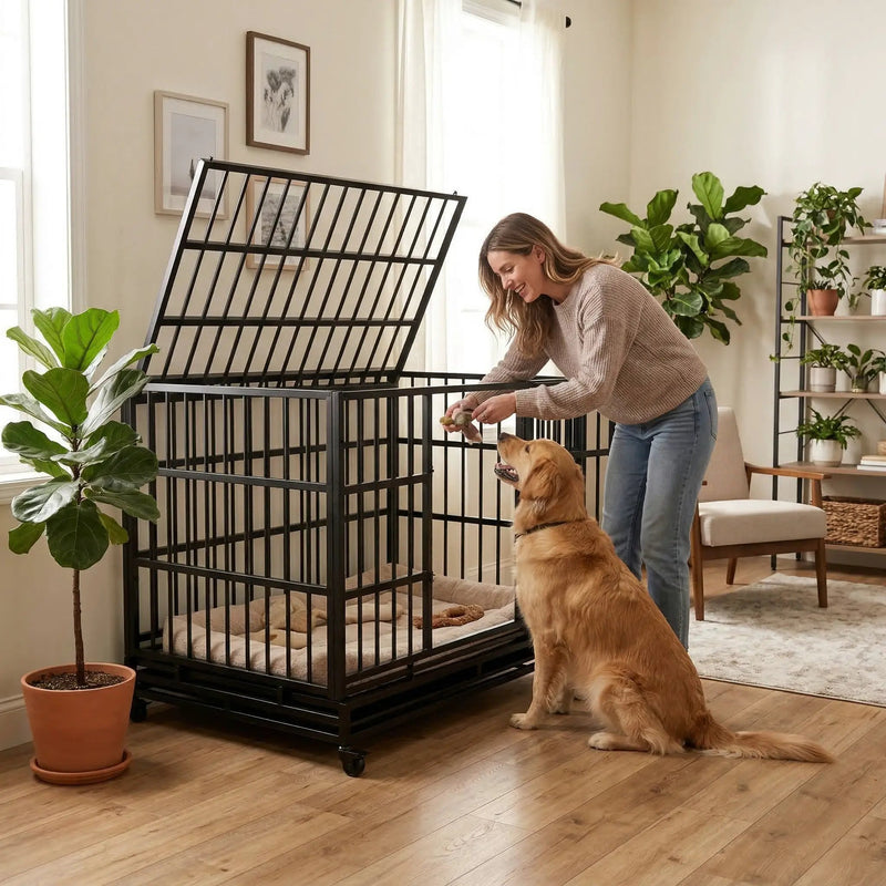 48 Inch Heavy Duty Indestructible Dog Crate with Wheels by HouseOfZazla