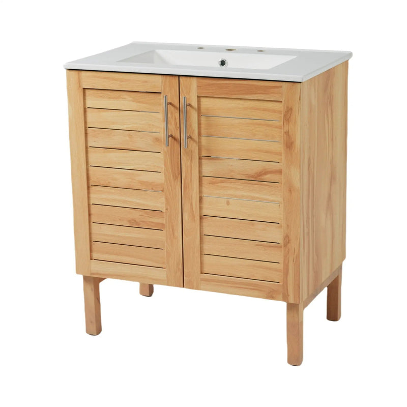 Bathroom Vanity With Ceramic Sink, Freestanding Cabinet - Antique Natural / Brown by HouseOfZazla
