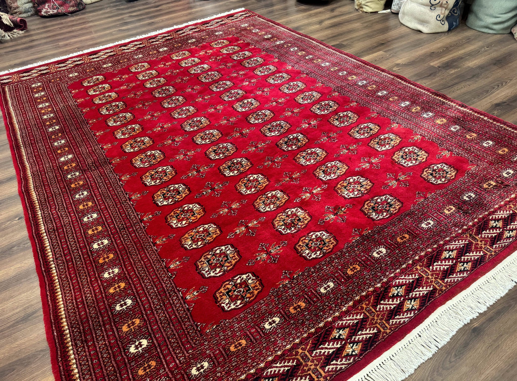 Red Turkoman Bokhara Rug 8x11, Pakistani Turkmen Carpet, Vintage Traditional Area Rug by Jewel Rugs