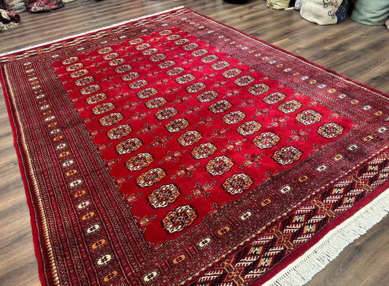 Red Turkoman Bokhara Rug 8x11, Pakistani Turkmen Carpet, Vintage Traditional Area Rug by Jewel Rugs
