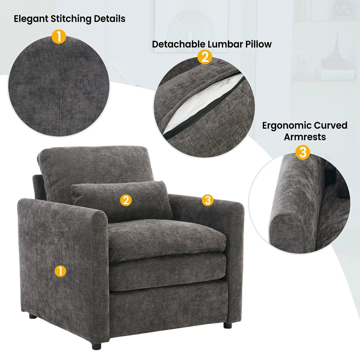 Cozy Upholstered Cushion Armchair For Living Room by HouseOfZazla