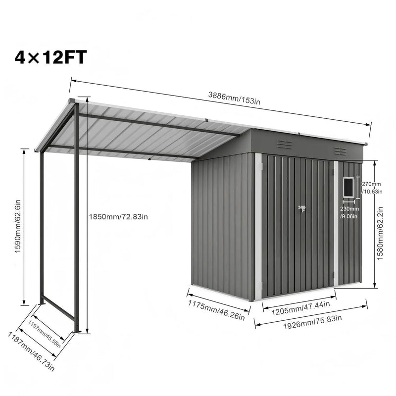 Lean To Shed With Open Sided Pergola, Outdoor Storage Shed & Attached Hardtop Gazebo Combo - Gray by HouseOfZazla