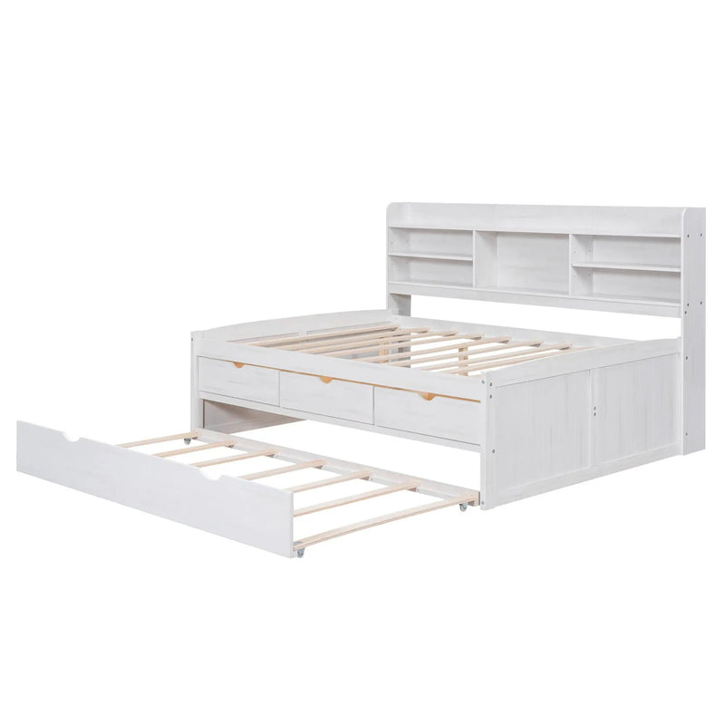 Captain Bed With Built In Bookshelves, 3 Storage Drawers, And Trundle by Unique Piece Furniture