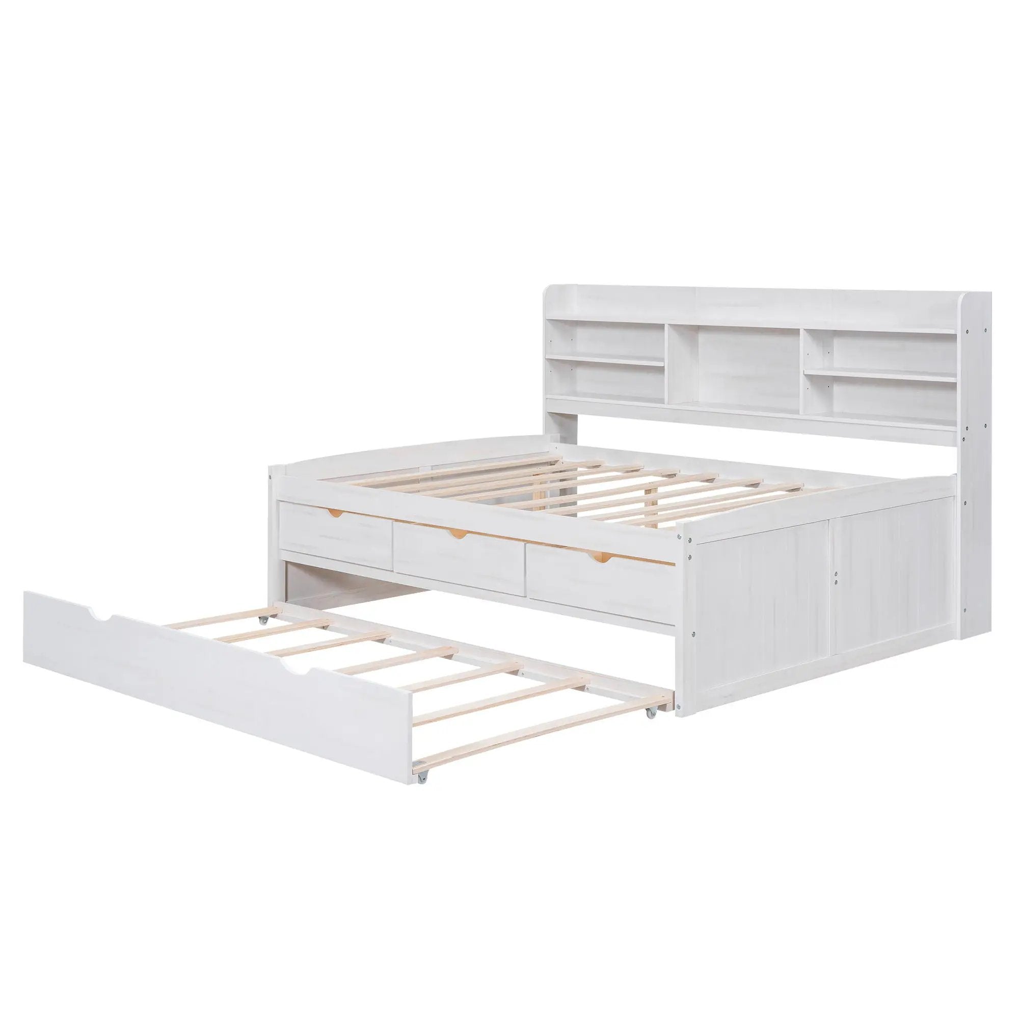 Captain Bed With Built In Bookshelves, 3 Storage Drawers, And Trundle by HouseOfZazla
