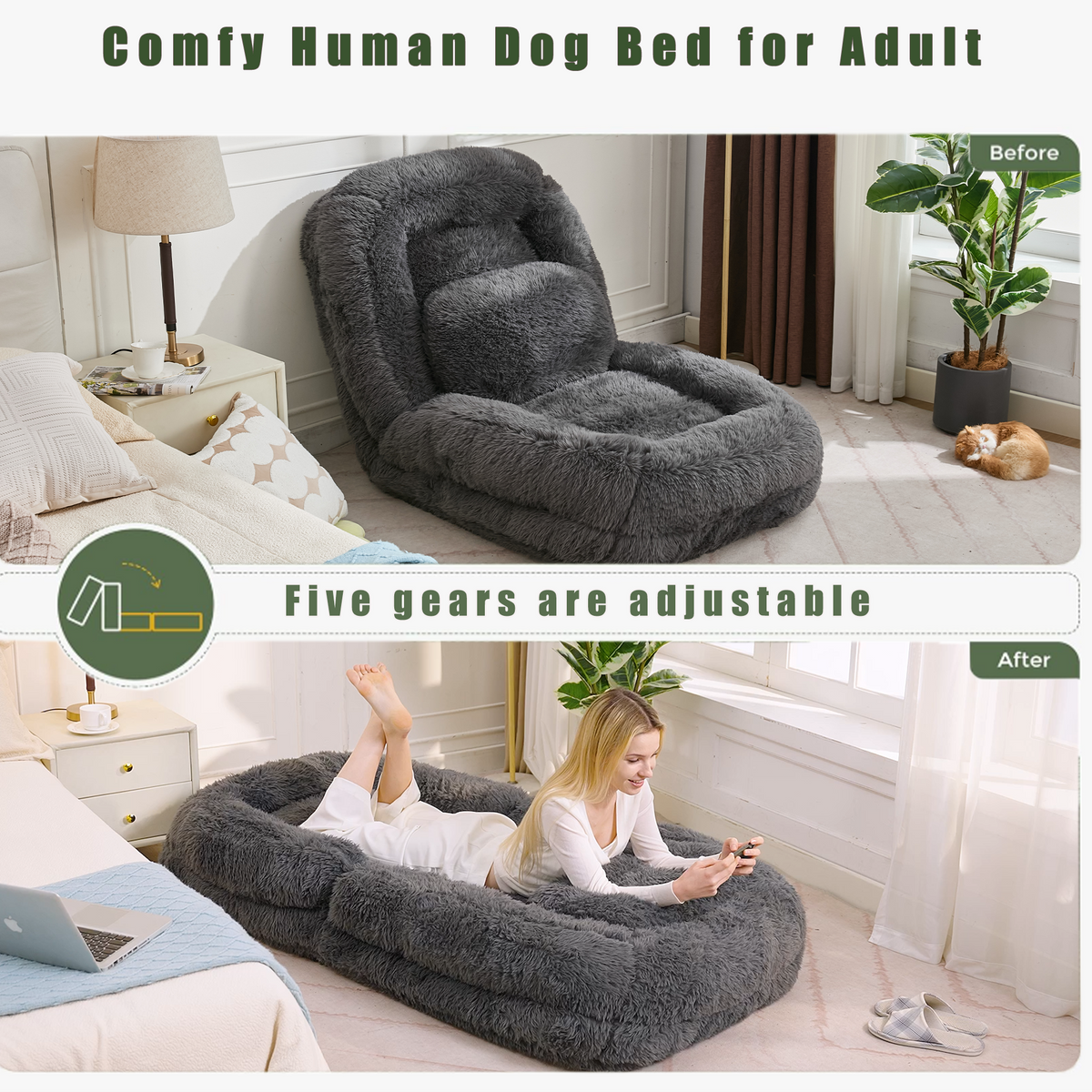 Human Dog Bed & Lazy Sofa - 5-Position Adjustable Floor Chair by HouseOfZazla
