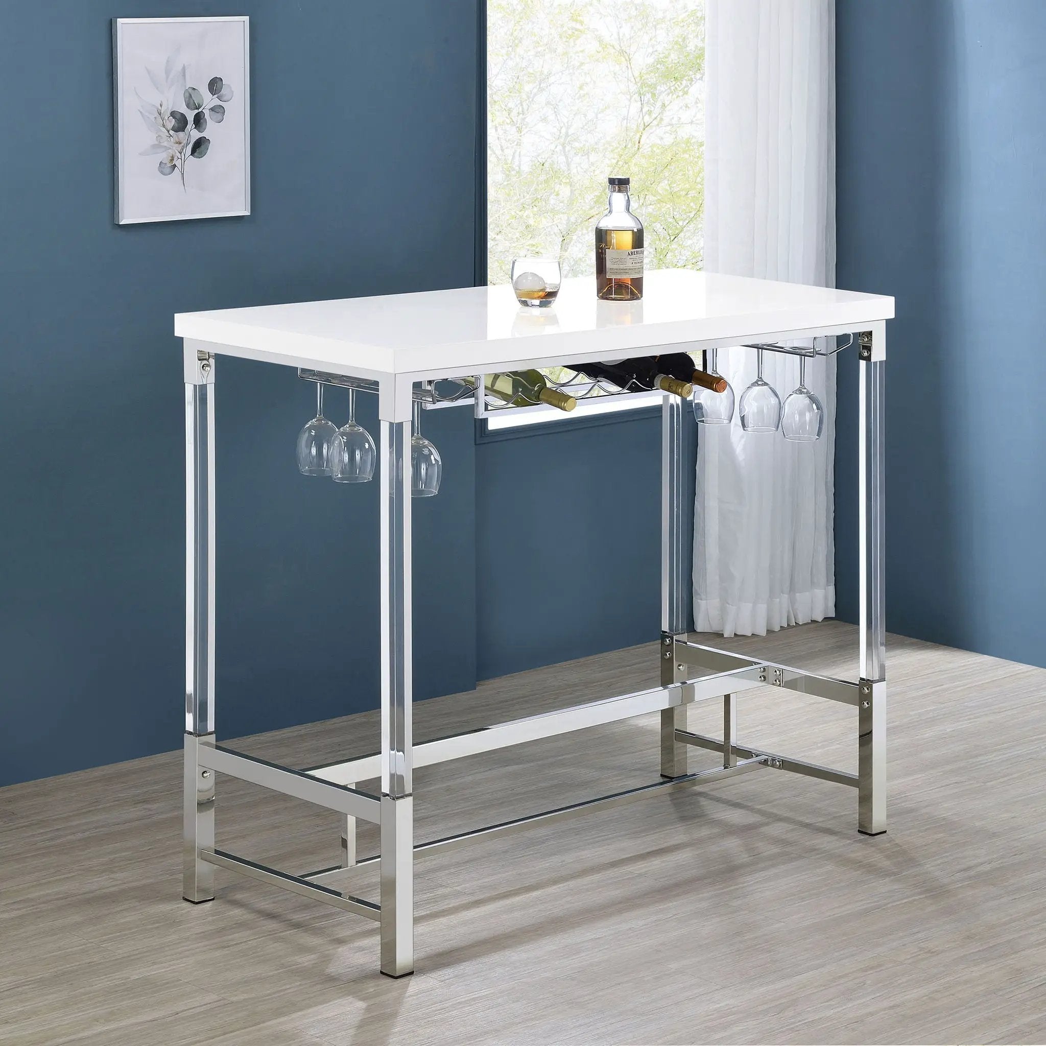 Tonneson - Bar Table With Trestle Base And Wine Storage - White by HouseOfZazla