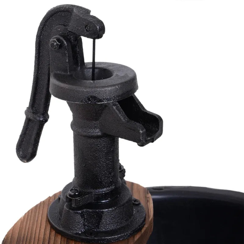 Wood and Iron Barrel Pump Fountain Planter 23 Inch, photo 8 of 8