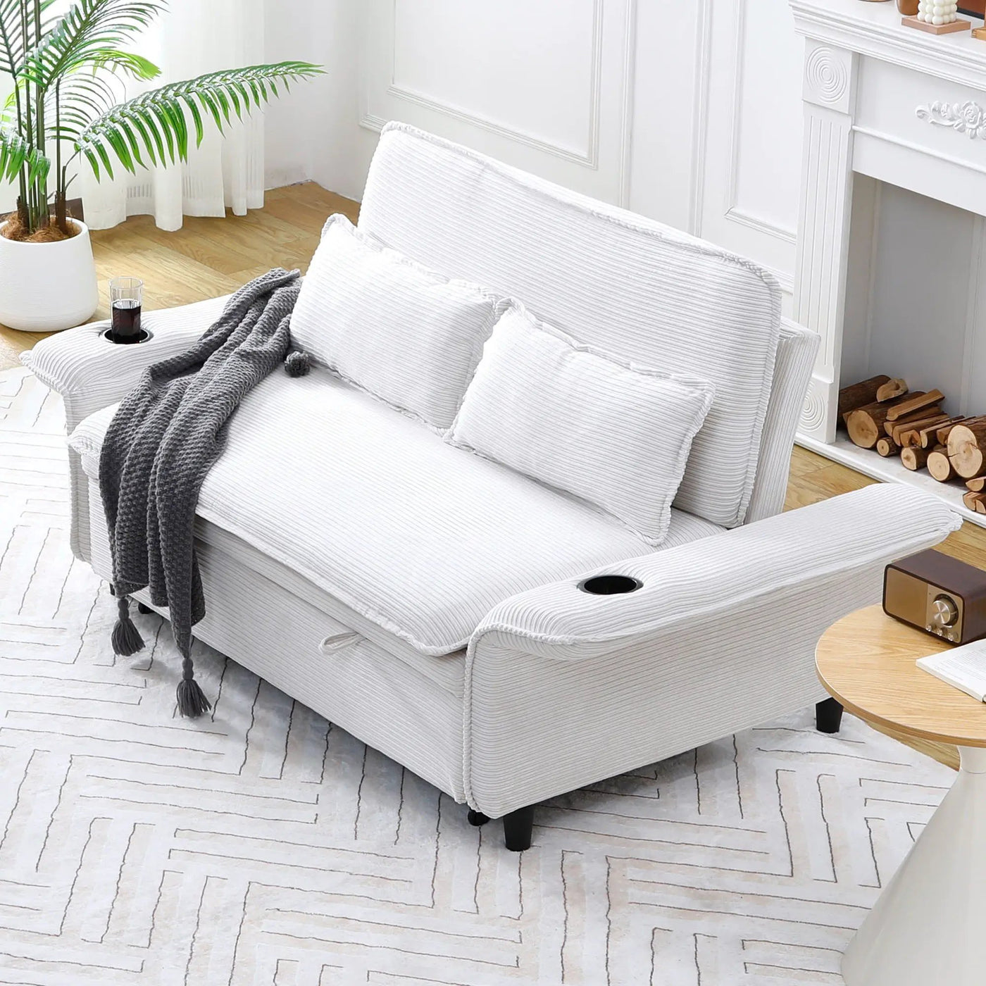 Modern Fabric Multi-Functional Sofa Bed With Adjustable Armrests And Backrests by Unique Piece Furniture
