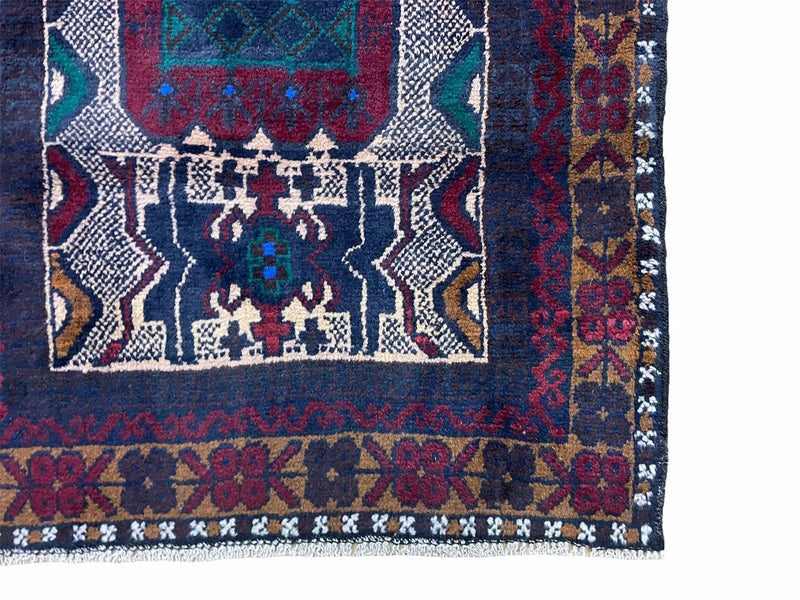 3 X 5 Vintage Handmade Tribal Wool Rug Balouchi Rug Afghan Rug Red Beige Nice by Jewel Rugs