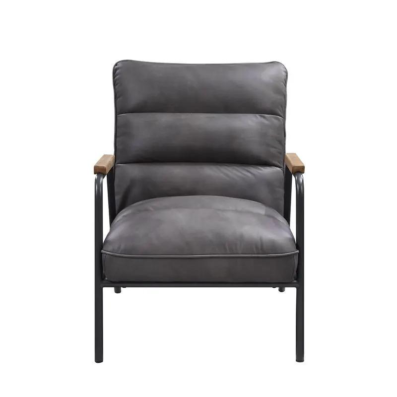 Nignu - Accent Chair - Gray Top Grain Leather & Matt Iron by Unique Piece Furniture