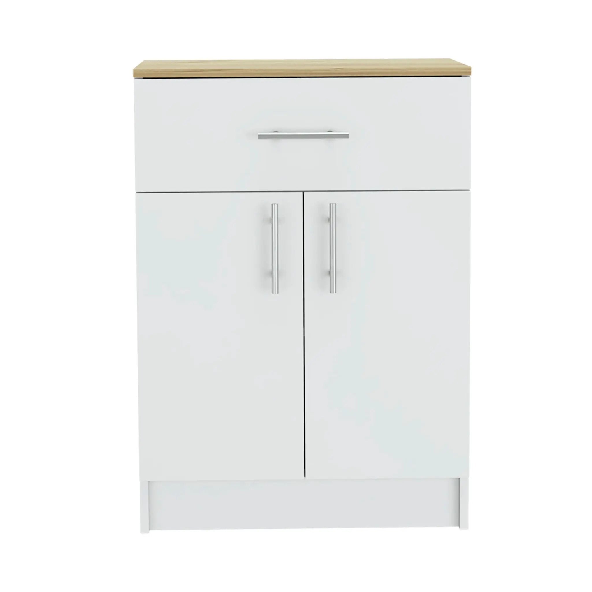 Pantry Organizer Cabinet One Drawer, Two Interior Shelves, Two Doors - White / Light Oak by Unique Piece Furniture