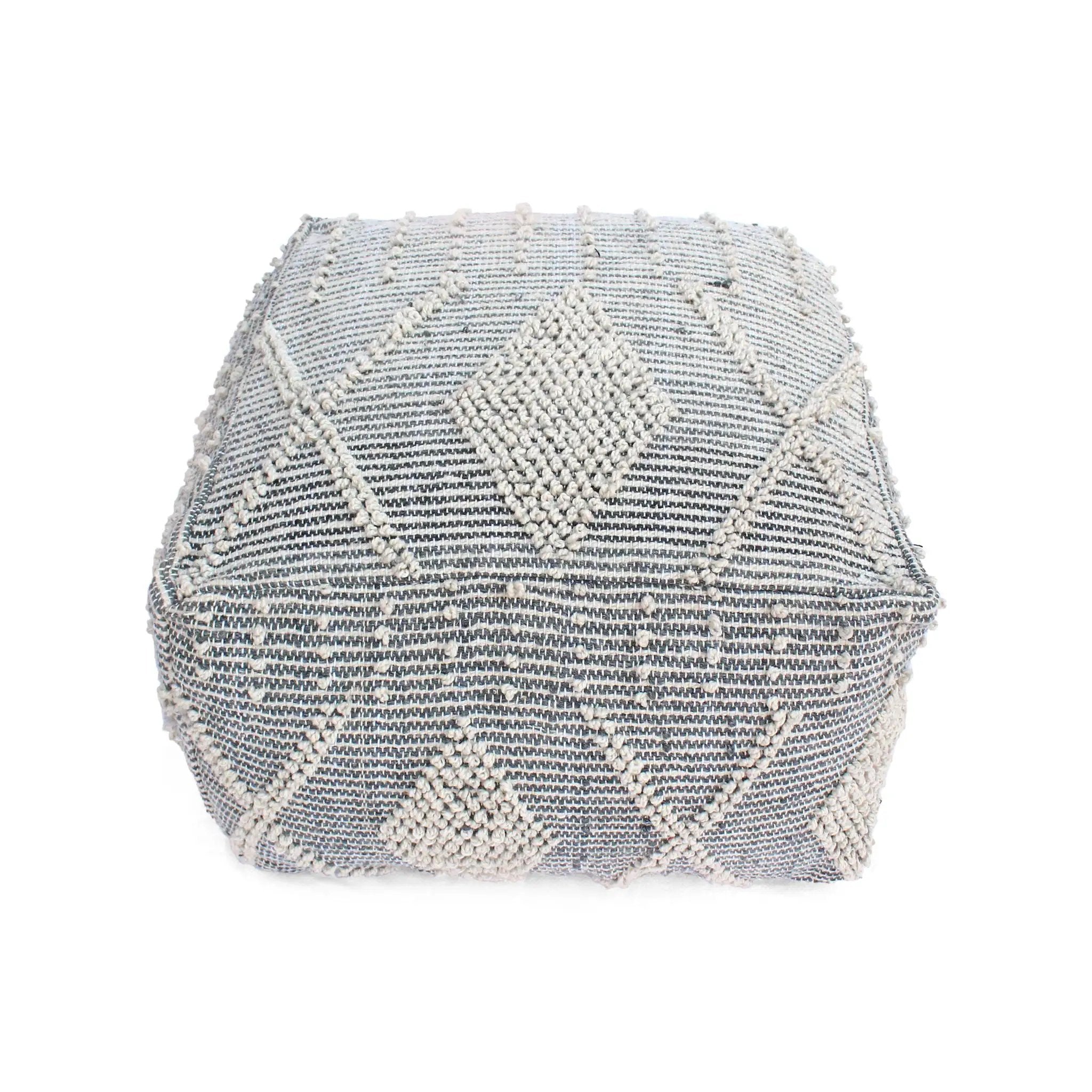 Diamond - Handcrafted Faux Yarn Pouf - Ivory / Gray by Unique Piece Furniture