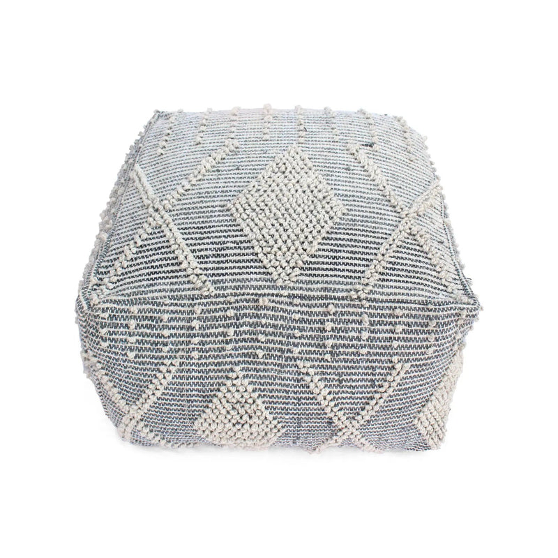 Diamond - Handcrafted Faux Yarn Pouf - Ivory / Gray by HouseOfZazla