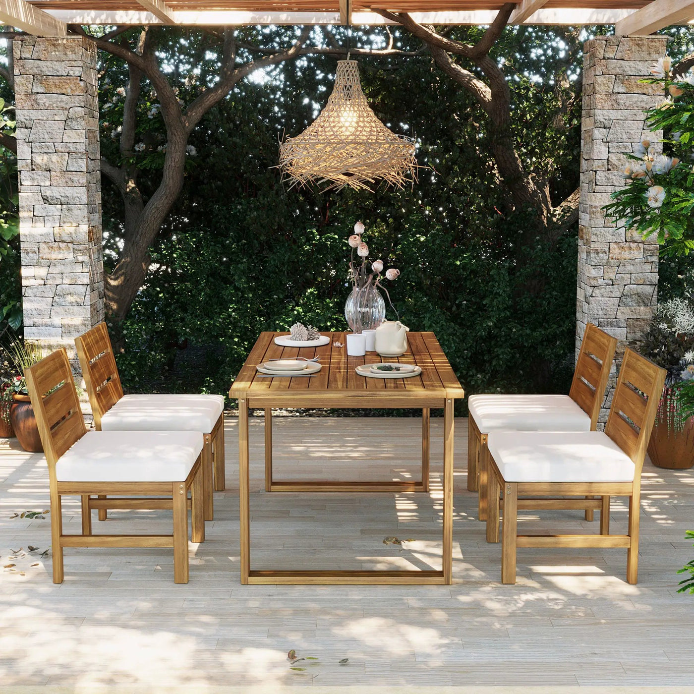 U_STYLE Farmhouse 5-Piece Outdoor Patio Dining Set by HouseOfZazla