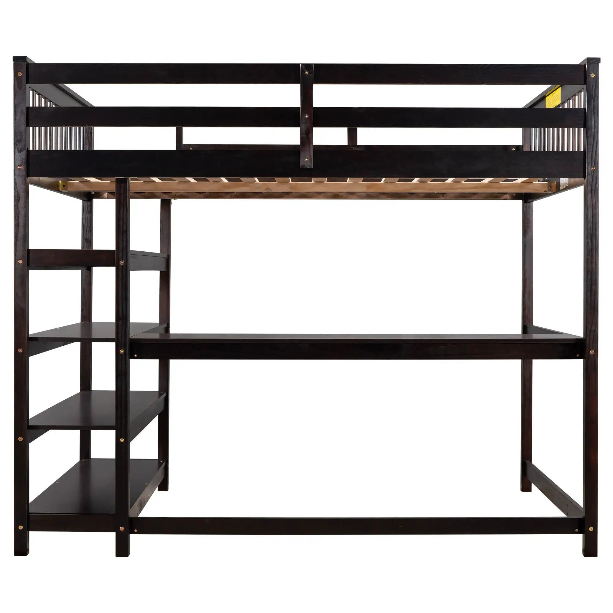 Loft Bed With Storage Shelves And Under Bed Desk