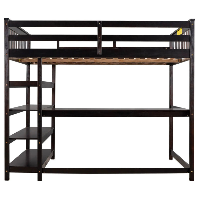 Loft Bed With Storage Shelves And Under Bed Desk