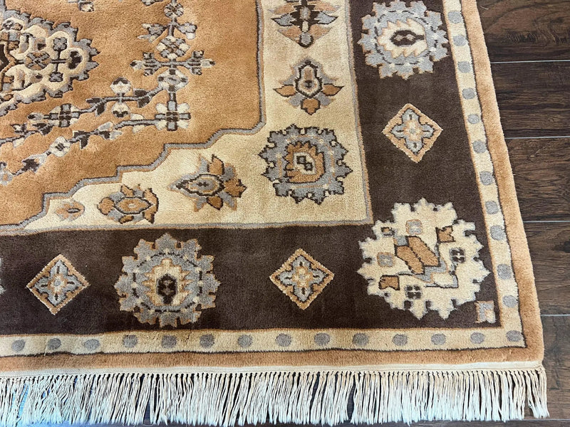 Indian Oushak Rug 8x10, Wool Hand Knotted Vintage Carpet by Jewel Rugs