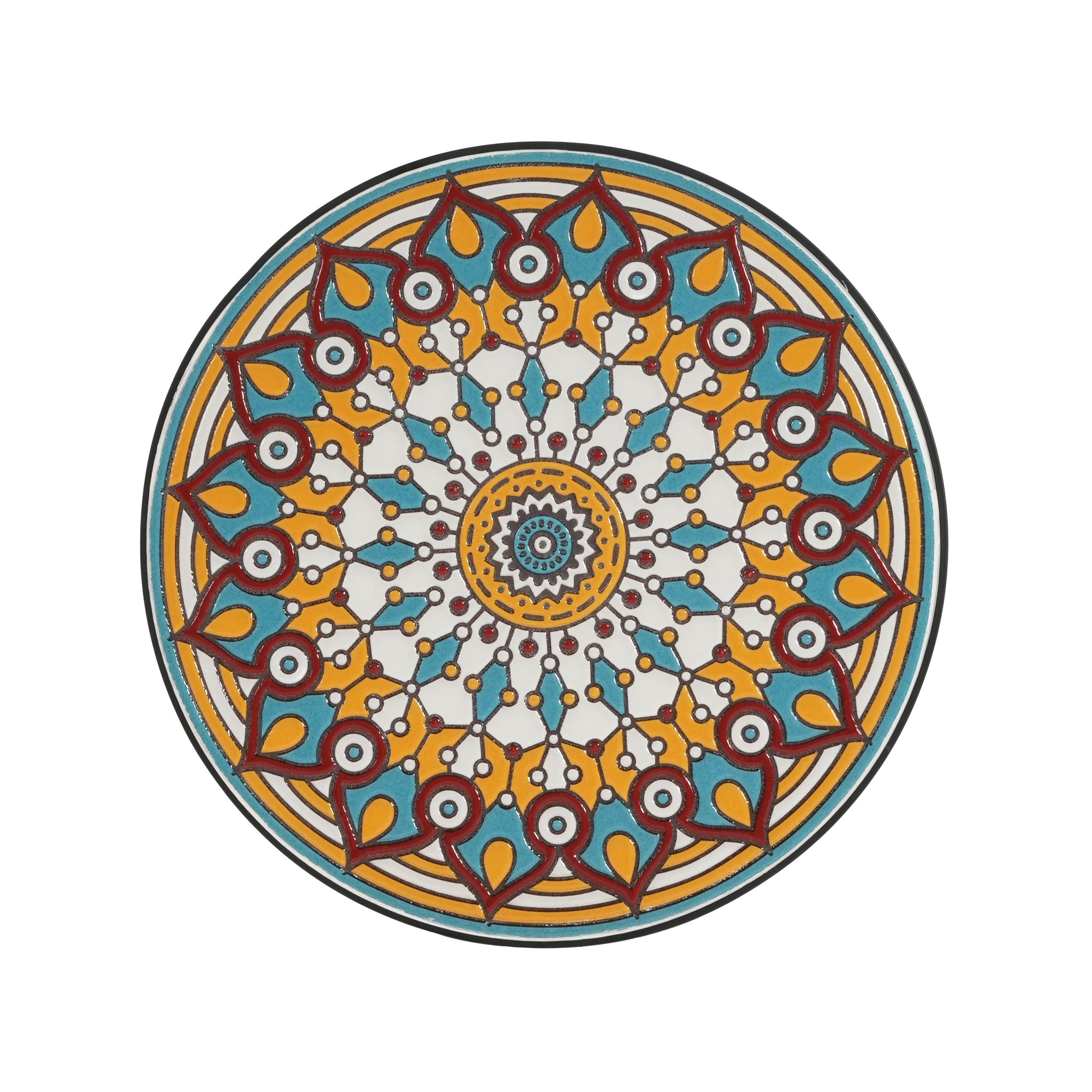 Round Ceramic Outdoor Side Table, Colorful + Black by HouseOfZazla